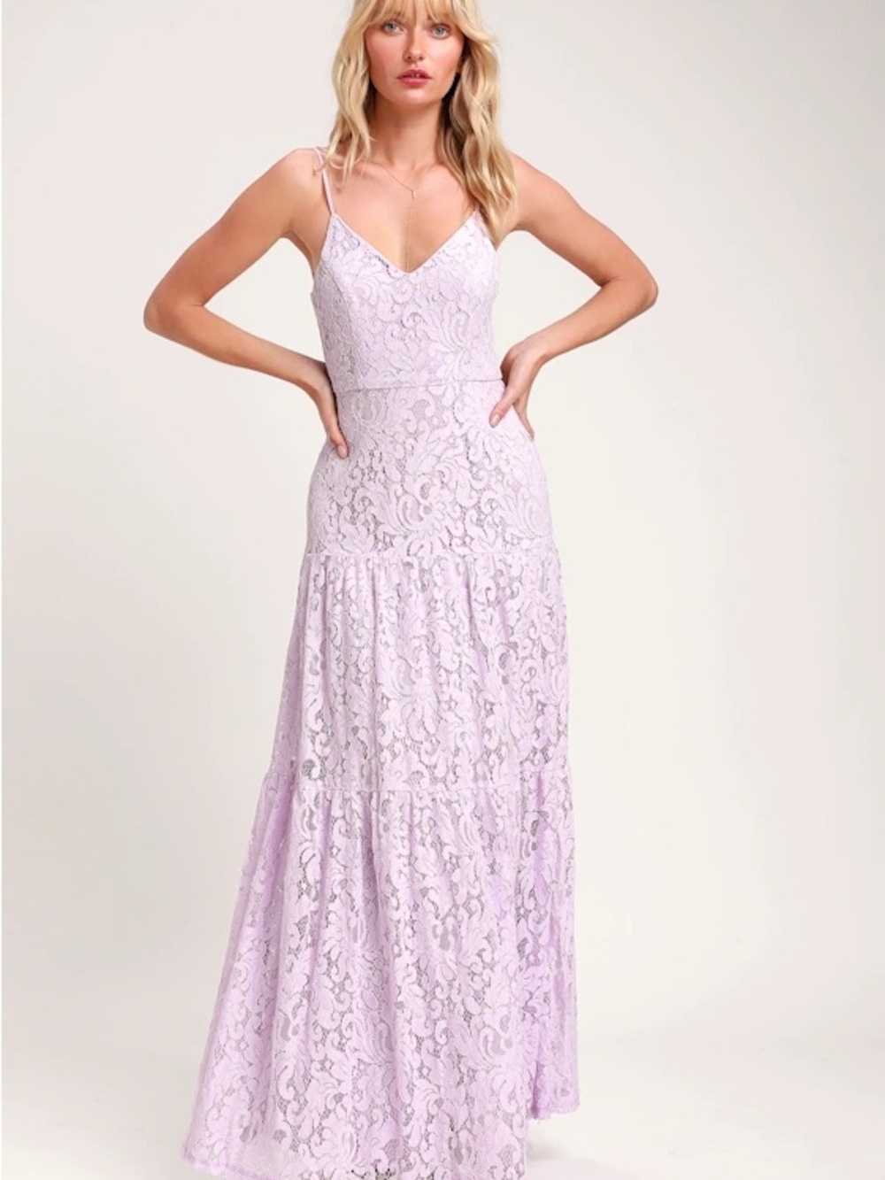 Lulu's Light Lavender Lace Spaghetti-Strap Maxi Dress